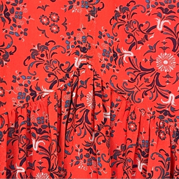 Torrid Red & Navy Semi Sheer Floral Sleeveless Mini Dress With Ruched Detail 2 - Picture 3 of 12